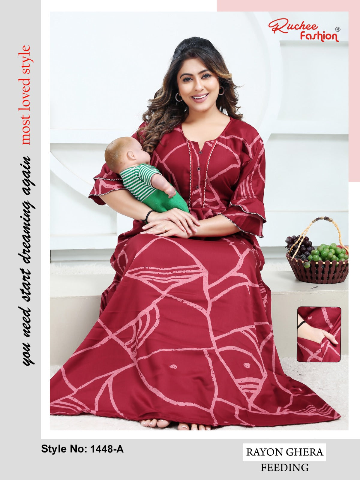 Design 1448 Ab Ruchee Fashion Feeding Night Gown Wholesale Price