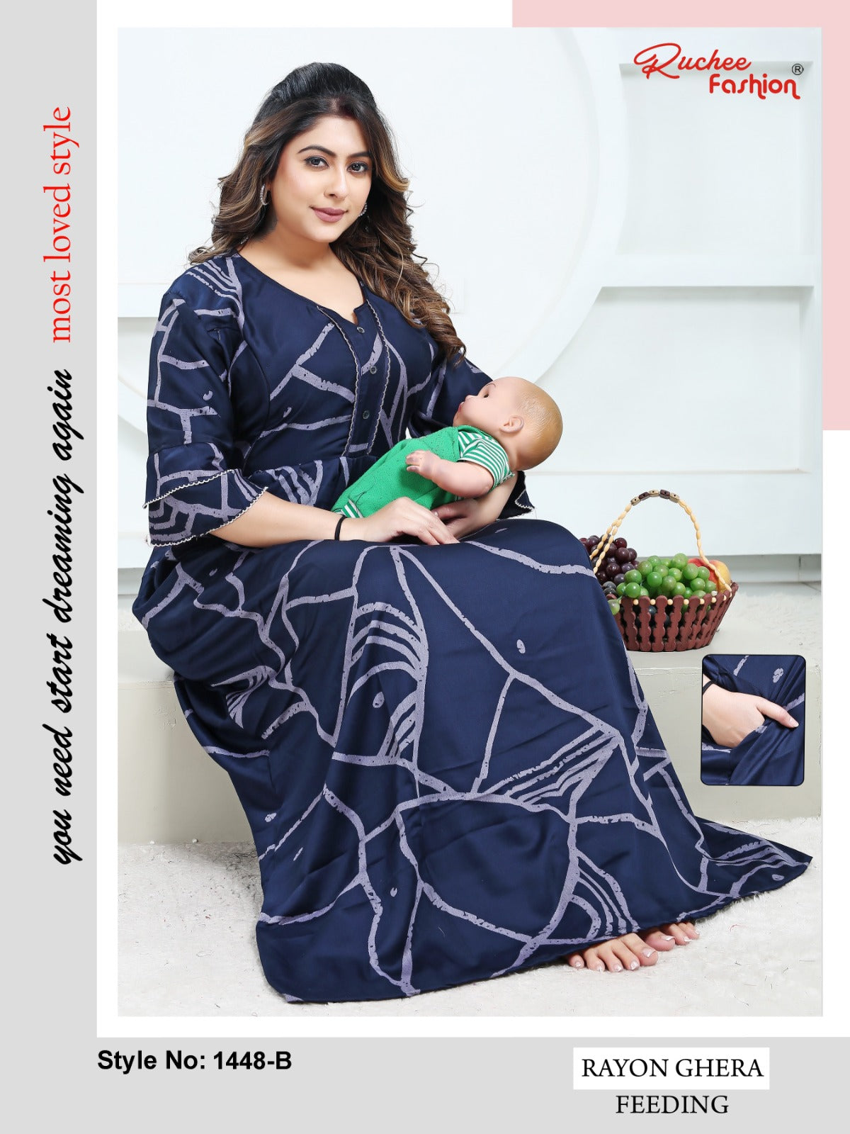 Design 1448 Ab Ruchee Fashion Feeding Night Gown Wholesale Price