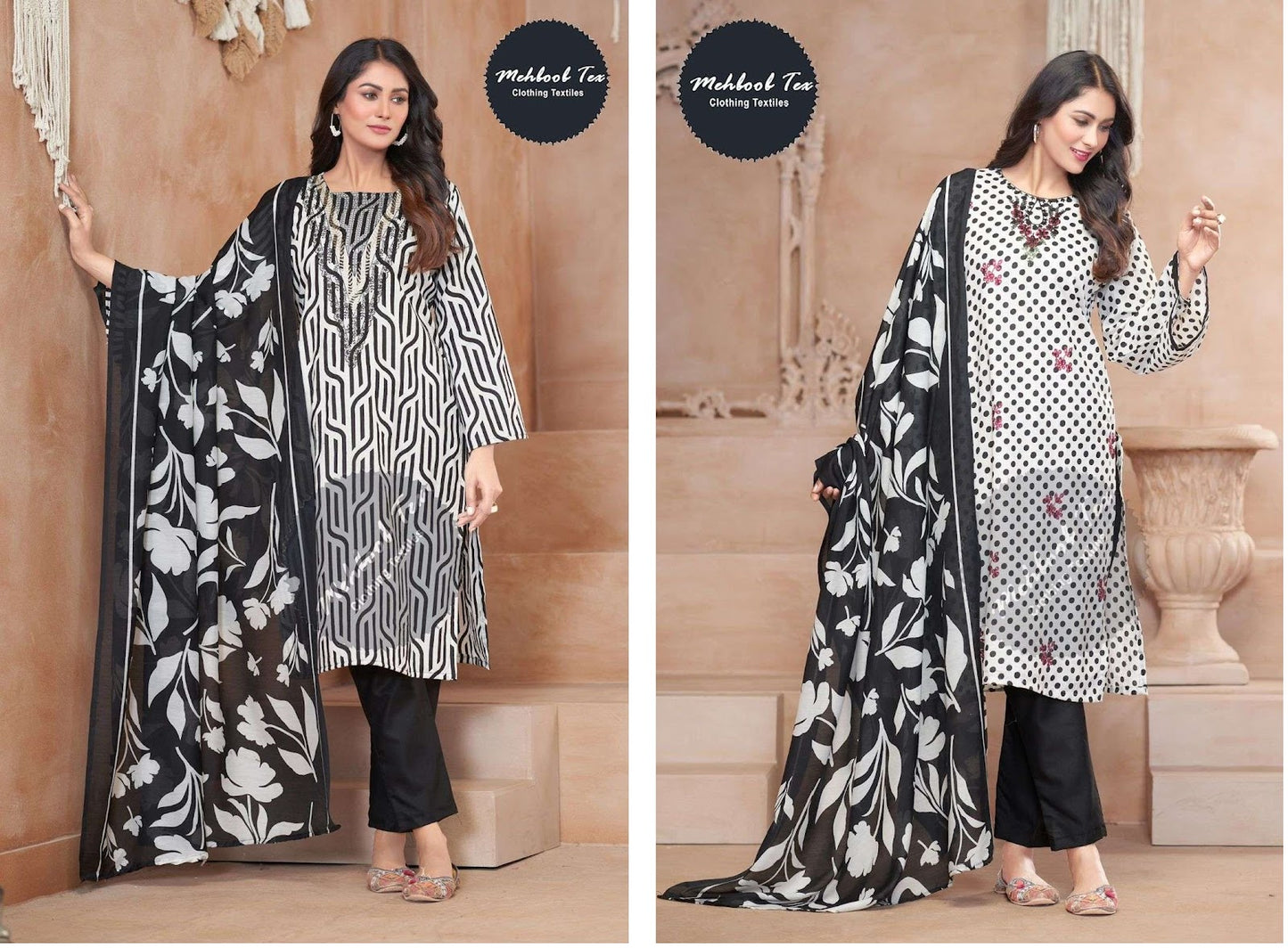 Design 1454-1456 Mehboob Tex Lawn Karachi Salwar Suits Wholesaler India