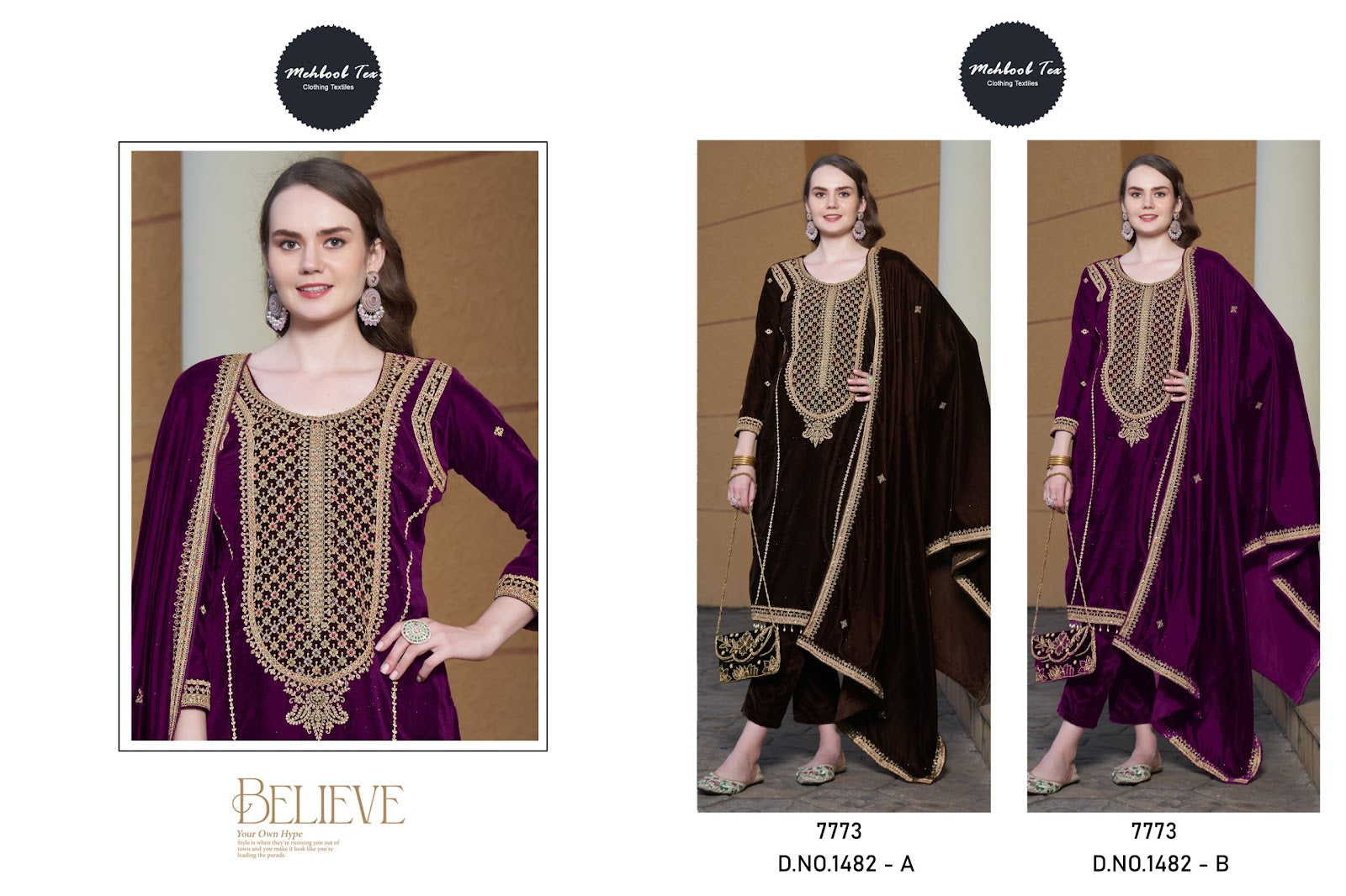 Design 1482 Mehboob Tex Velvet Suits Wholesale Price