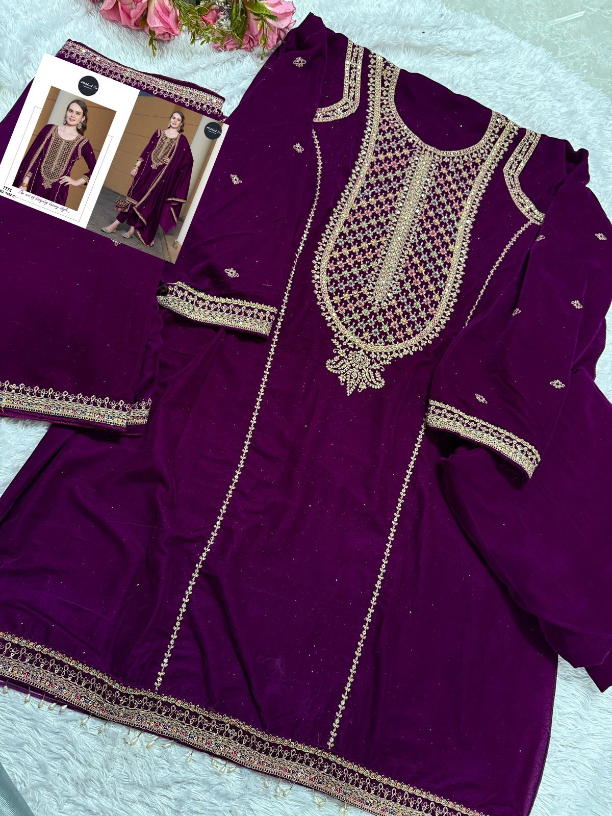 Design 1482 Mehboob Tex Velvet Suits Wholesale Price