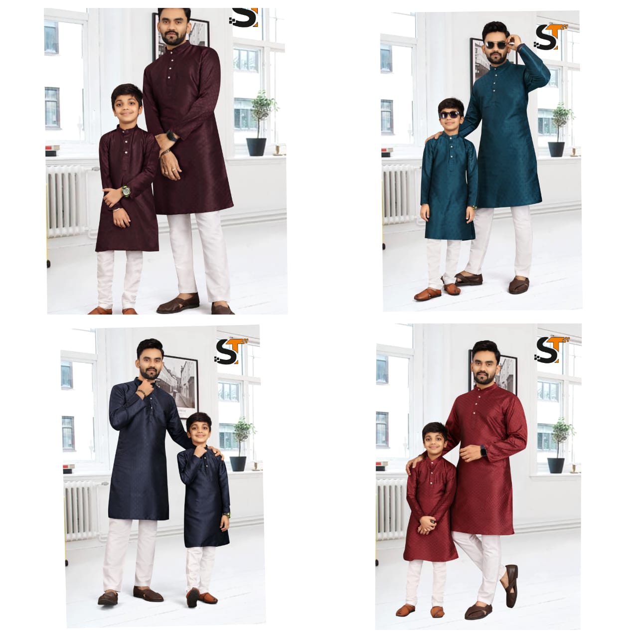 Design 1505 Salas Silk Jacquard Father Son Combo Set Exporter Gujarat