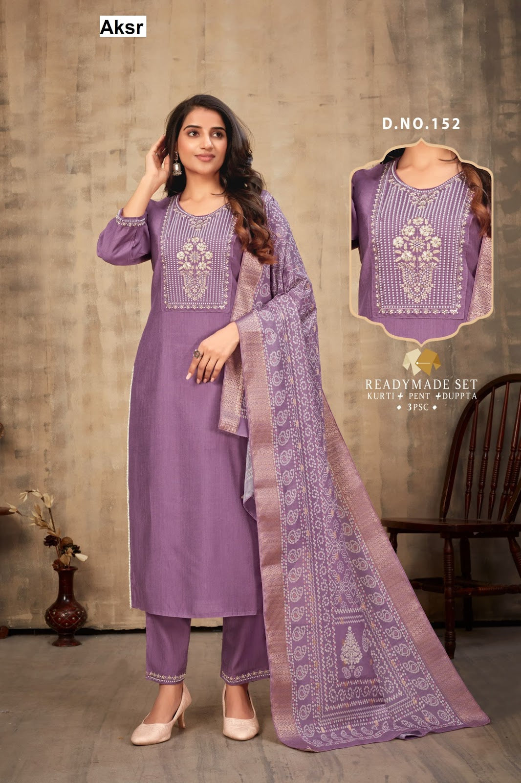 Design 152-155 Aksr Vertican Readymade Pant Style Suits Manufacturer Ahmedabad