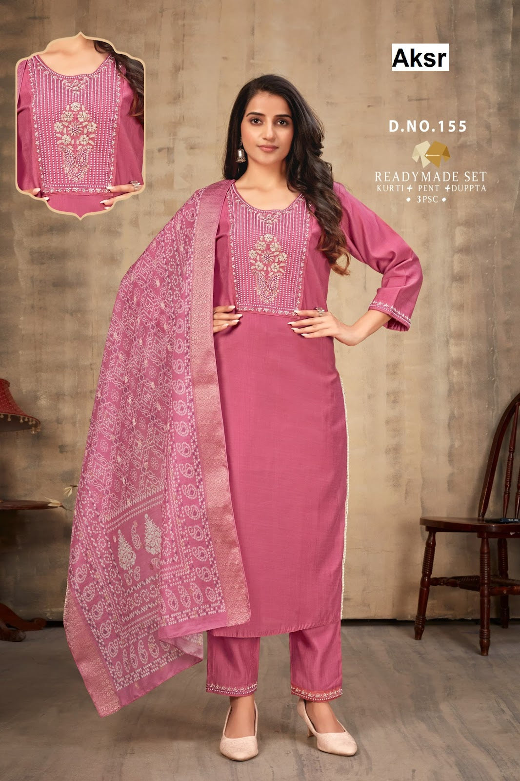 Design 152-155 Aksr Vertican Readymade Pant Style Suits Manufacturer Ahmedabad