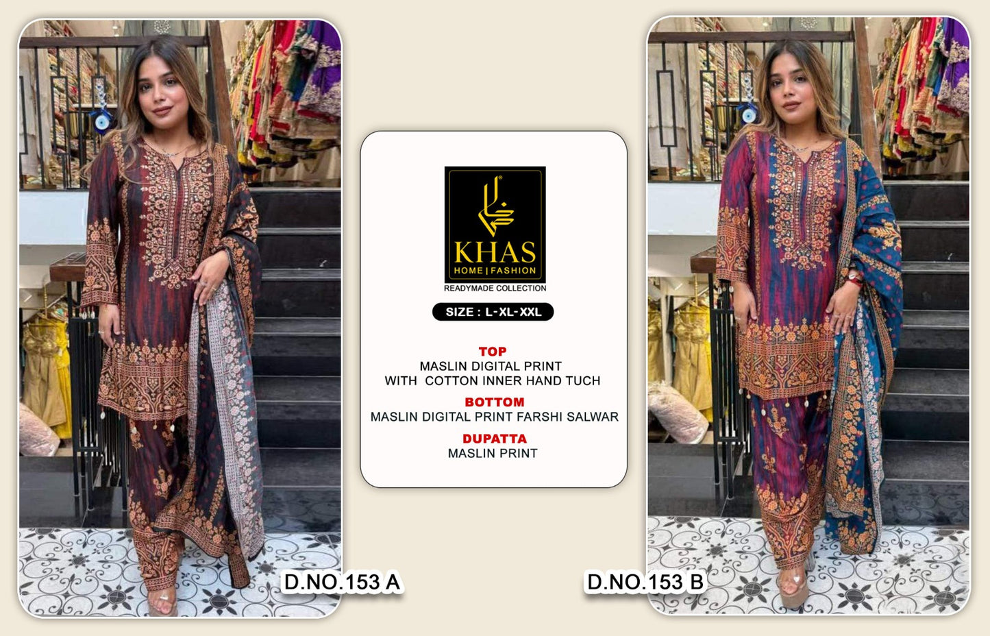 Design 153 Khas Maslin Pakistani Readymade Suits Wholesaler Ahmedabad