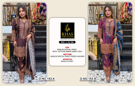 Design 153 Khas Maslin Pakistani Readymade Suits Wholesaler Ahmedabad