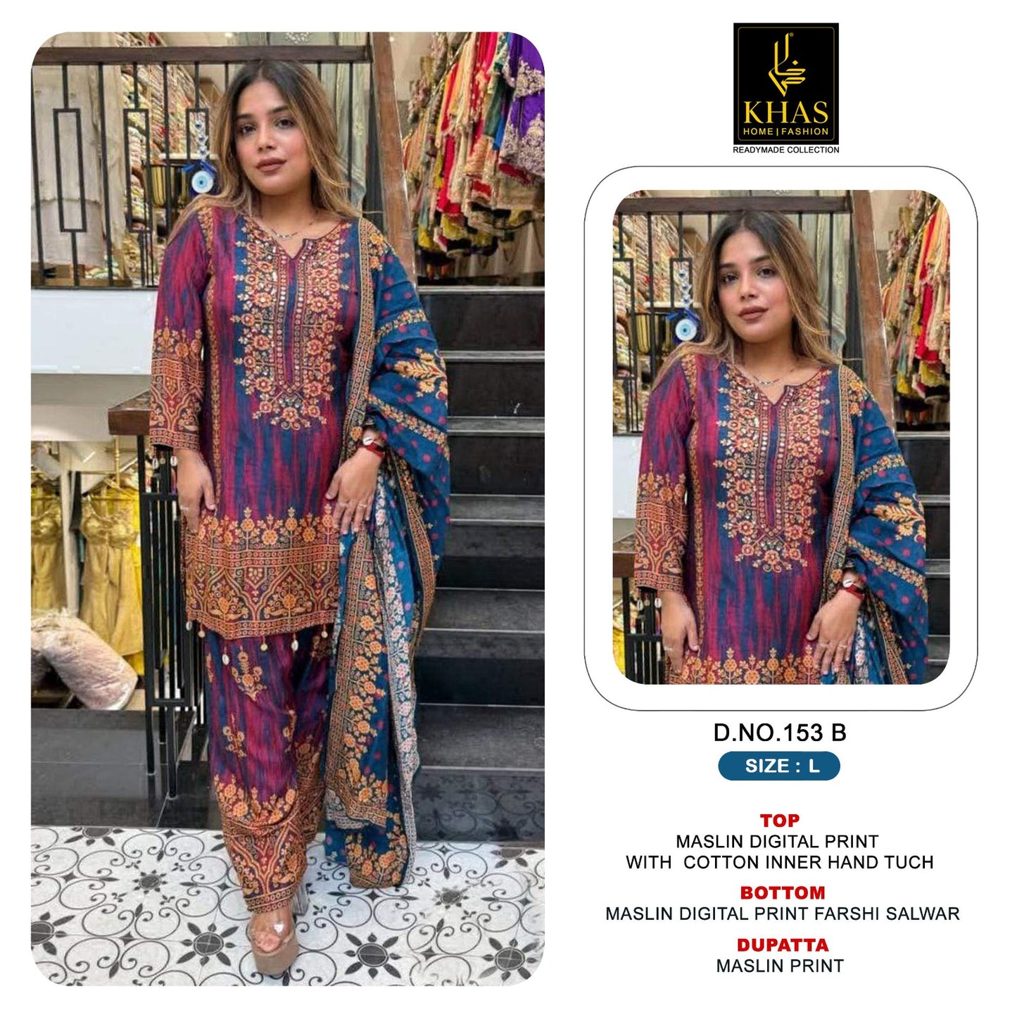 Design 153 Khas Maslin Pakistani Readymade Suits Wholesaler Ahmedabad