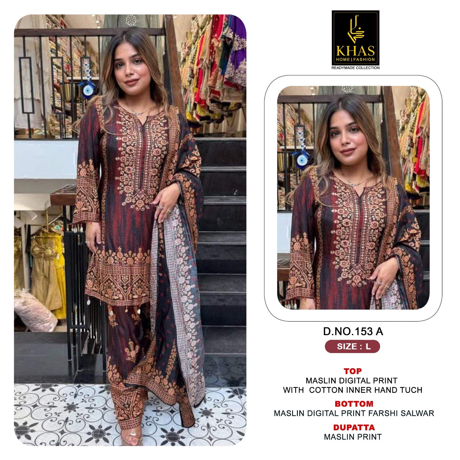 Design 153 Khas Maslin Pakistani Readymade Suits Wholesaler Ahmedabad