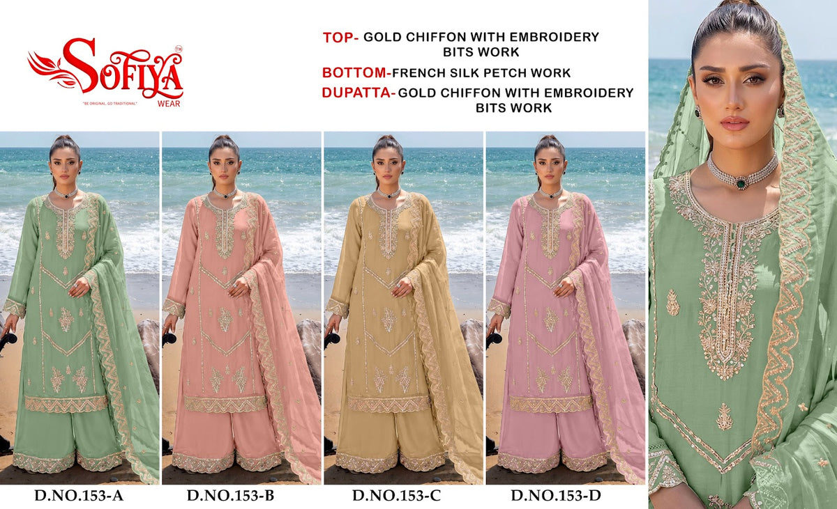 Design 153 Sofiya Chiffon Pakistani Salwar Suits Wholesaler