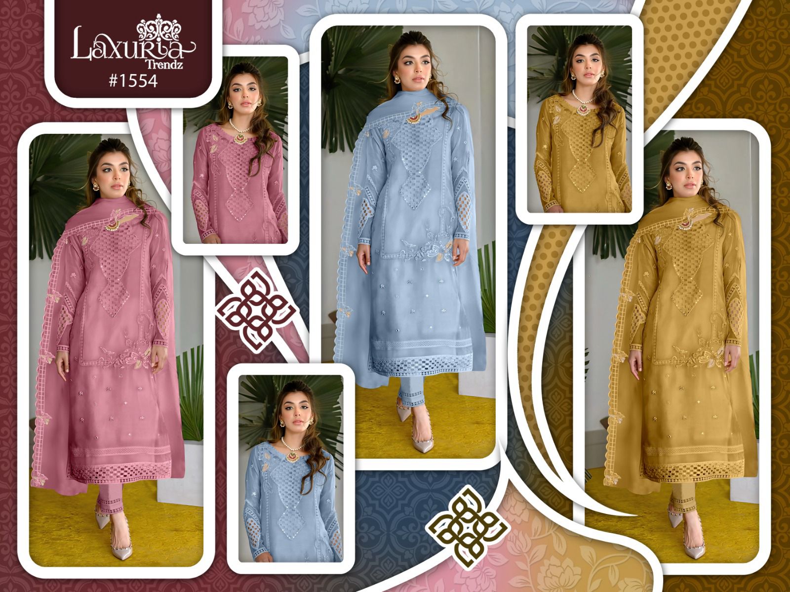Design 1554 Laxuria Trendz Fox Georgette Pakistani Readymade Suits Exporter