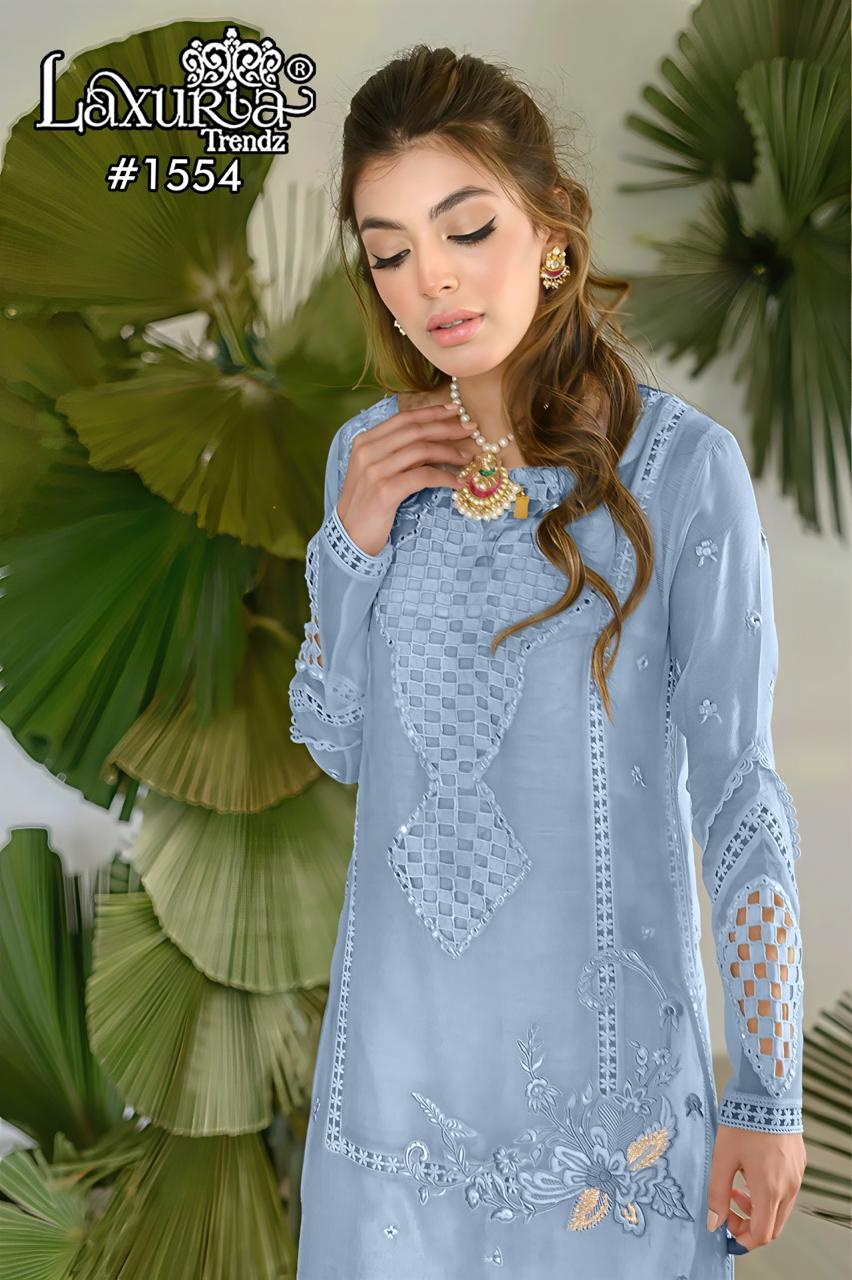 Design 1554 Laxuria Trendz Fox Georgette Pakistani Readymade Suits Exporter