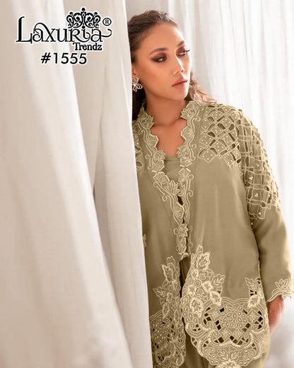 Design 1555 Laxuria Trendz Roman Simmer Pakistani Readymade Suits Supplier India