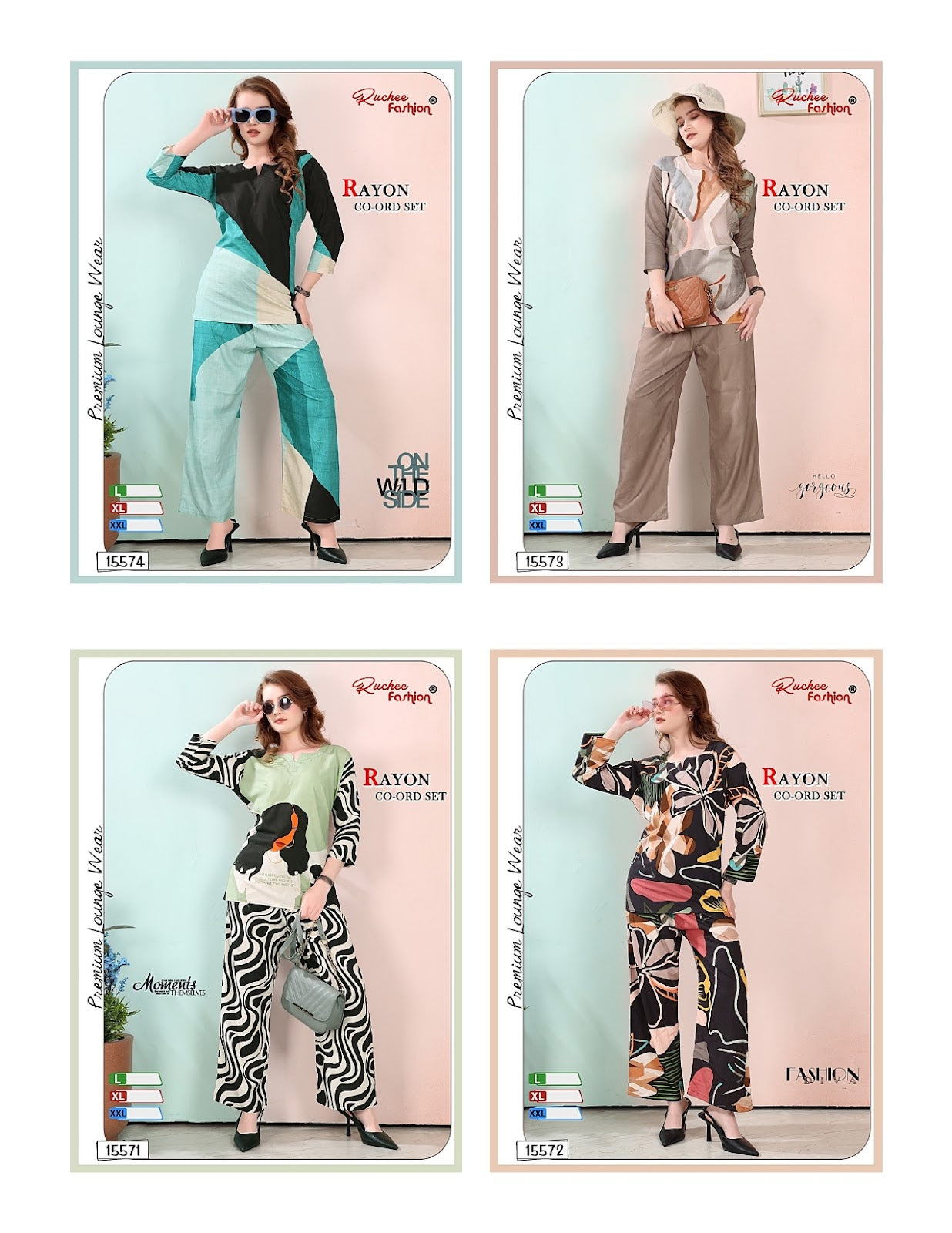 Design 15571-15574 Ruchee Fashion Rayon Co Ord Set Wholesaler Gujarat