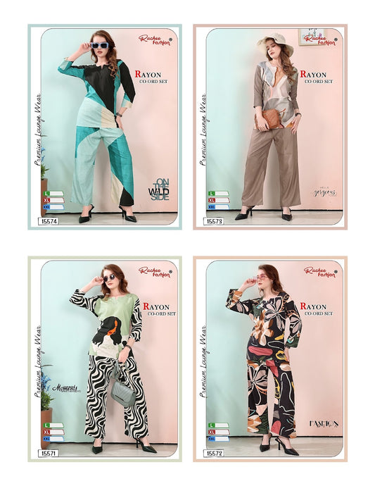 Design 15571-15574 Ruchee Fashion Rayon Co Ord Set Wholesaler Gujarat