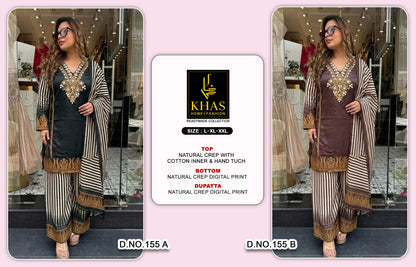 Design 155 Ab Khas Natural Crape Pakistani Readymade Suits Manufacturer