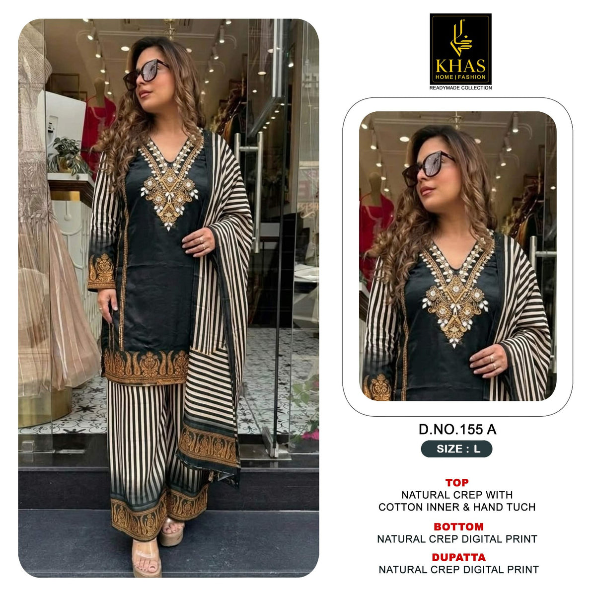 Design 155 Ab Khas Natural Crape Pakistani Readymade Suits Manufacturer