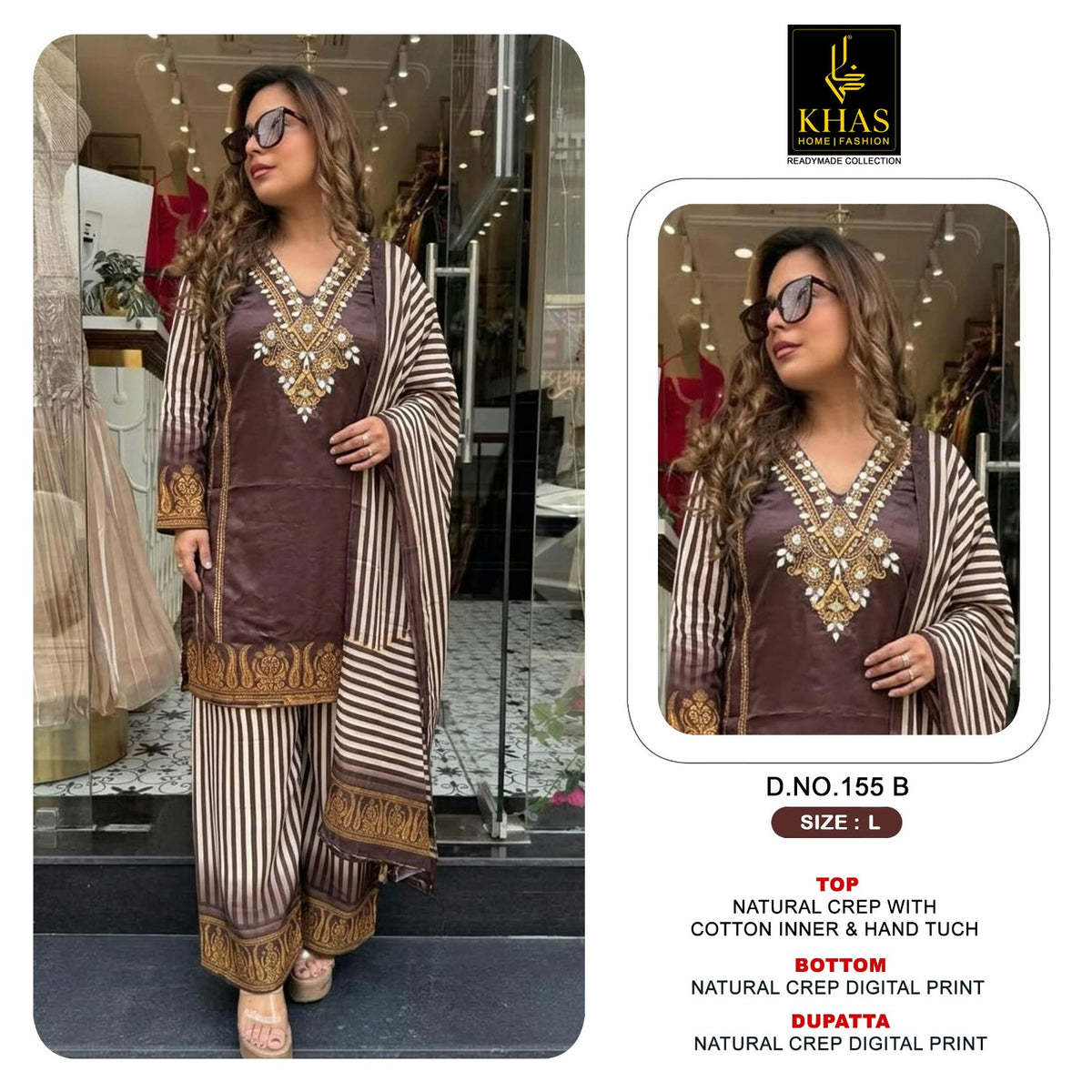 Design 155 Ab Khas Natural Crape Pakistani Readymade Suits Manufacturer