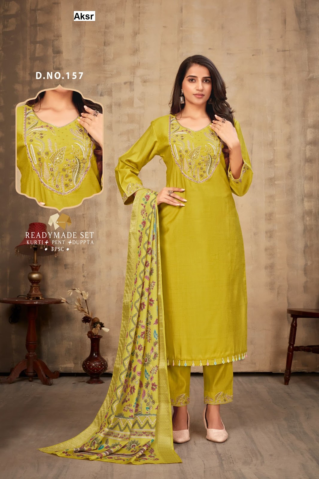 Design 156-158 Aksr Vertican Readymade Pant Style Suits Wholesaler India