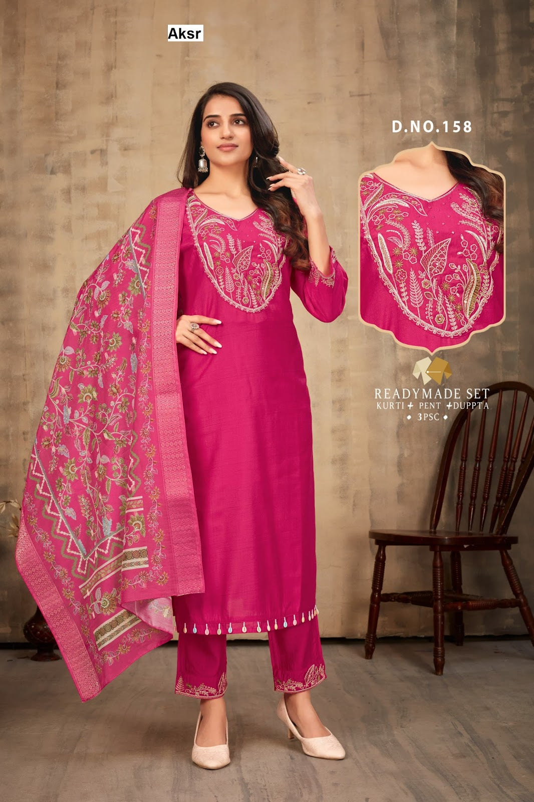 Design 156-158 Aksr Vertican Readymade Pant Style Suits Wholesaler India