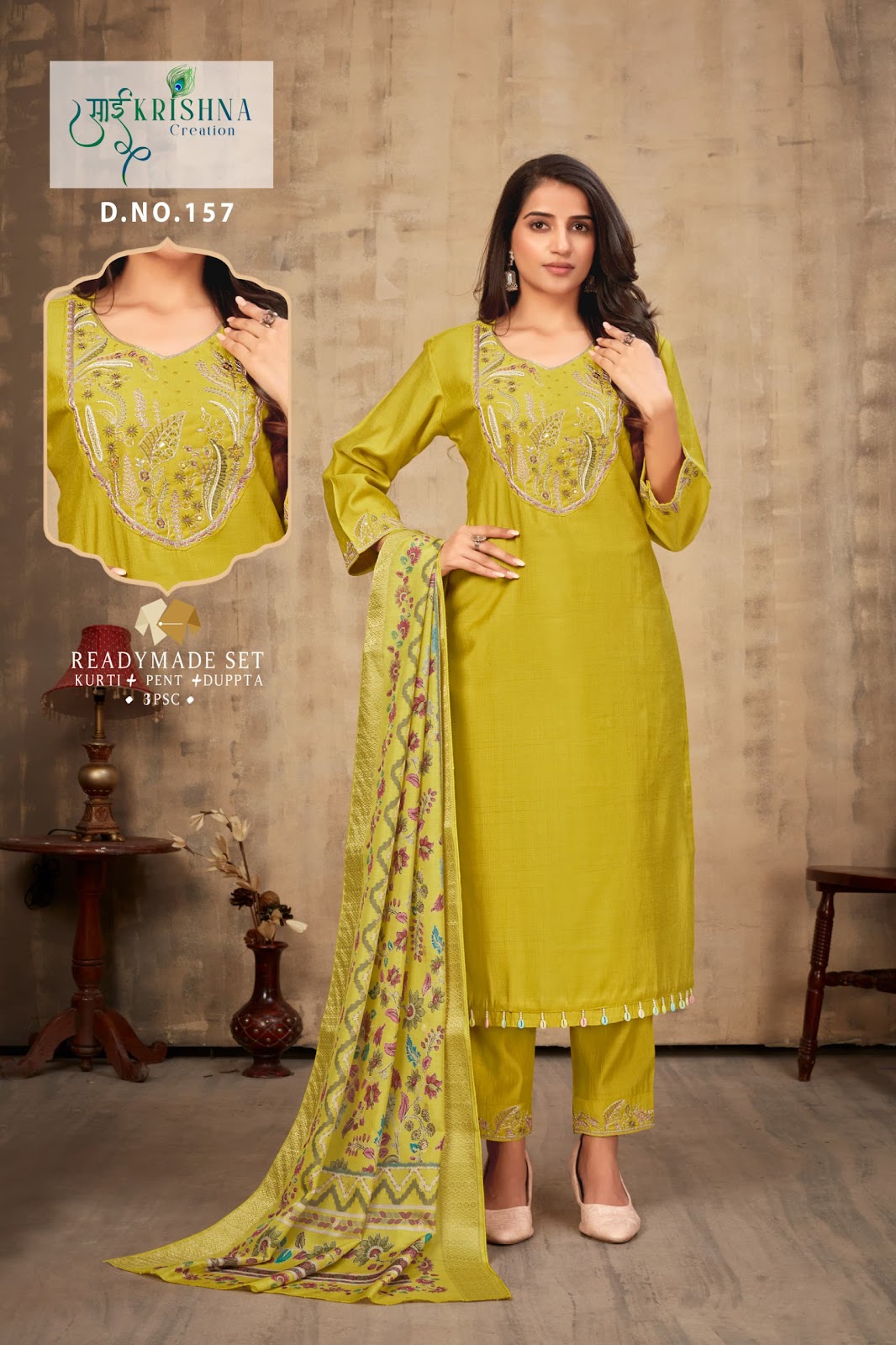 Design 156-158 Sai Krishna Dzi Vatican Readymade Pant Style Suits Exporter Gujarat
