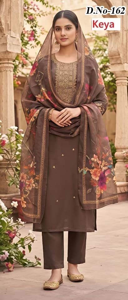 Design 156-162 Keya Roman Silk Readymade Pant Style Suits Supplier