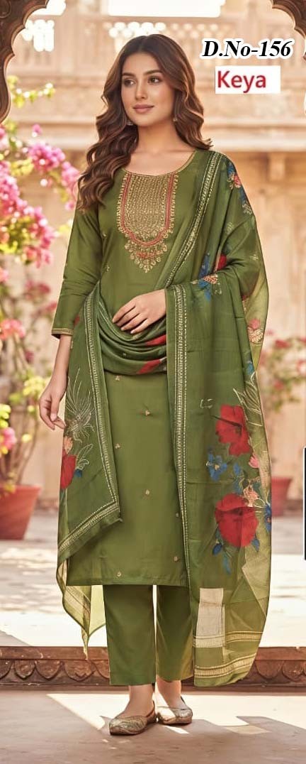 Design 156-162 Keya Roman Silk Readymade Pant Style Suits Supplier