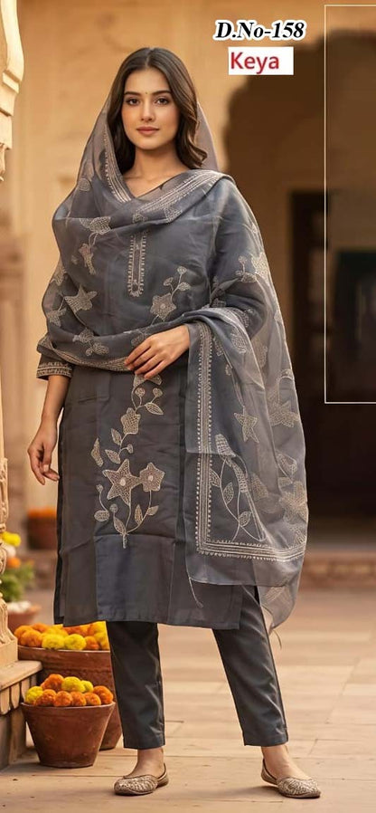 Design 156-162 Keya Roman Silk Readymade Pant Style Suits Supplier
