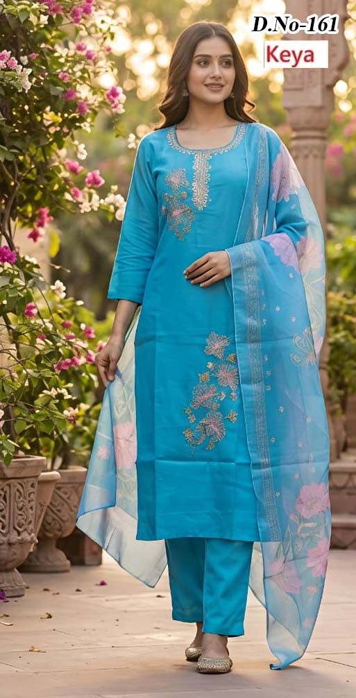 Design 156-162 Keya Roman Silk Readymade Pant Style Suits Supplier
