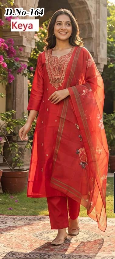 Design 156-162 Keya Roman Silk Readymade Pant Style Suits Supplier
