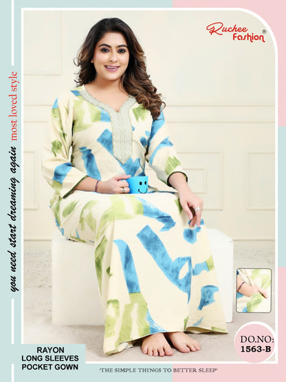 Design 1563 Ab Ruchee Fashion Rayon Night Gowns Supplier India