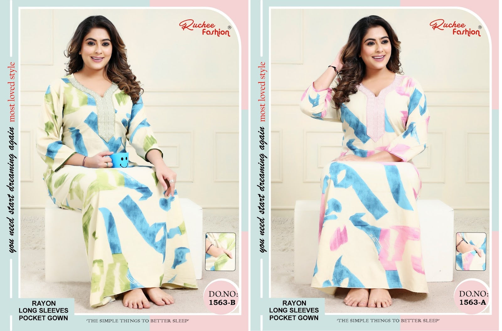 Design 1563 Ab Ruchee Fashion Rayon Night Gowns Supplier India