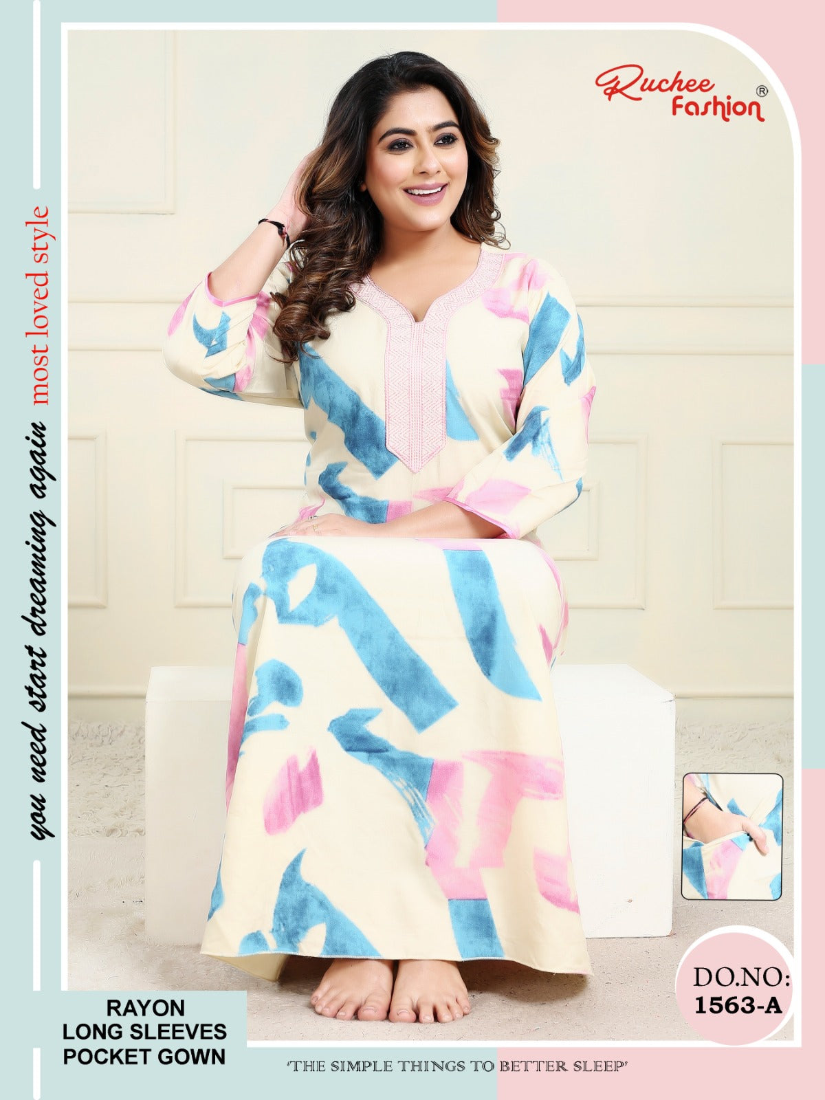 Design 1563 Ab Ruchee Fashion Rayon Night Gowns Supplier India
