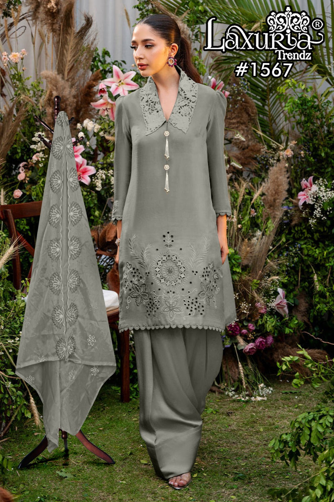 Design 1567 Laxuria Trendz Satin Pakistani Readymade Suits Exporter India