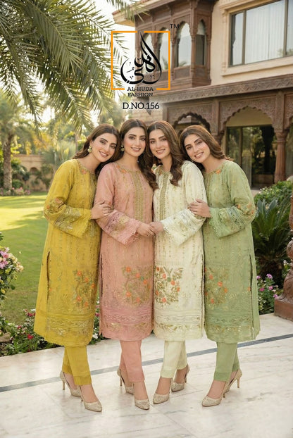 Design 156 Abcd Al Huda Fashion Organza Pakistani Readymade Suits Wholesale Price