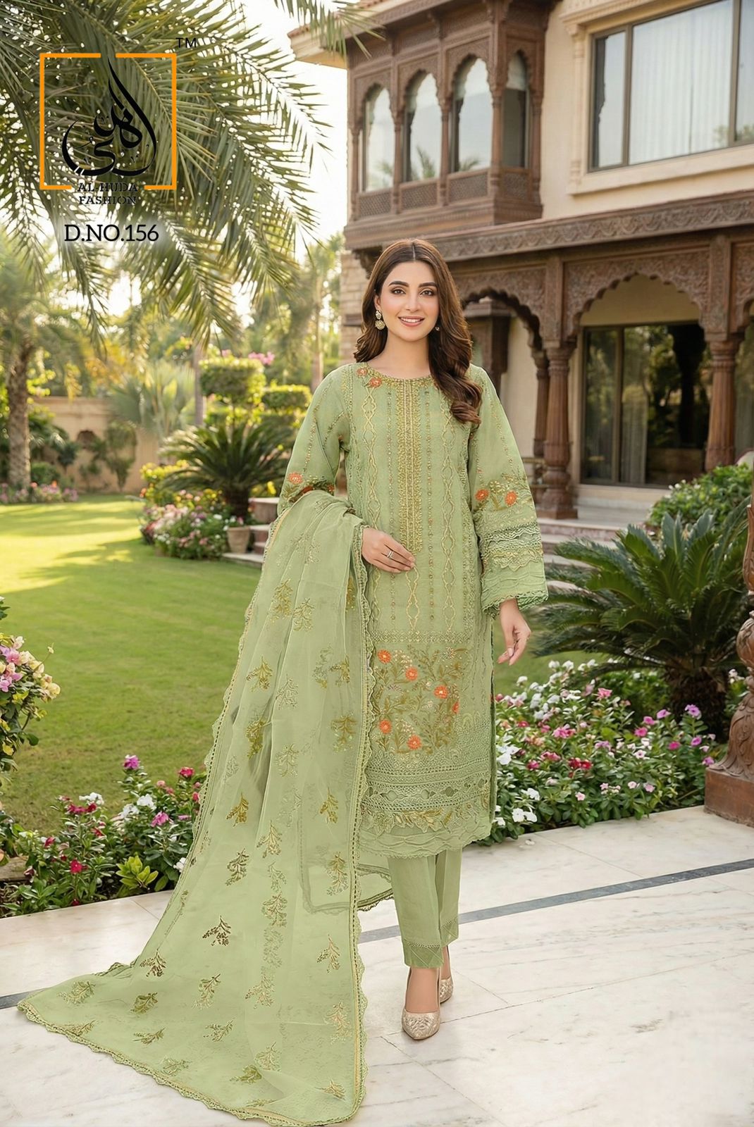 Design 156 Abcd Al Huda Fashion Organza Pakistani Readymade Suits Wholesale Price