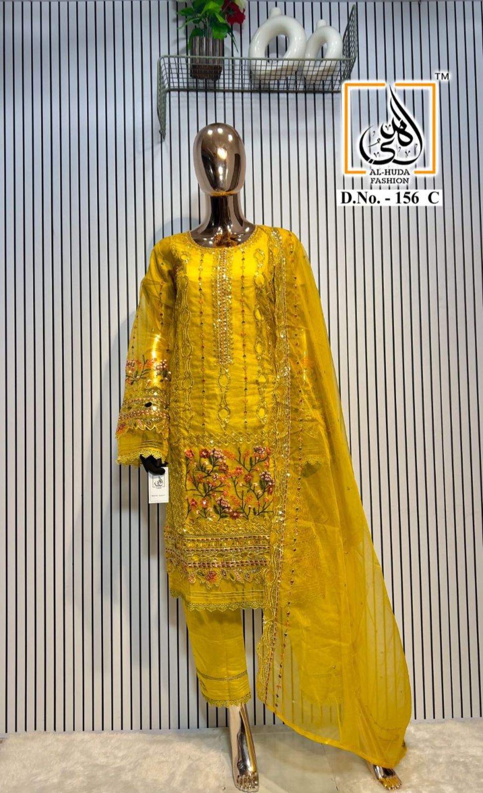 Design 156 Abcd Al Huda Fashion Organza Pakistani Readymade Suits Wholesale Price