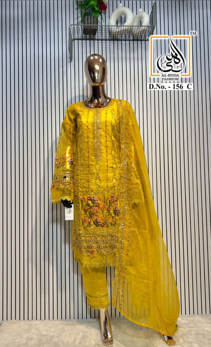 Design 156 Abcd Al Huda Fashion Organza Pakistani Readymade Suits Wholesale Price