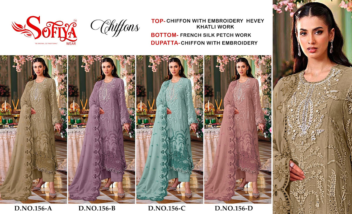 Design 156 Sofiya Chiffon Pakistani Salwar Suits Wholesale Rate