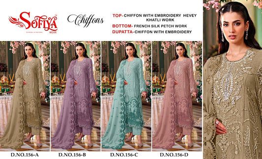 Design 156 Sofiya Chiffon Pakistani Salwar Suits Wholesale Rate