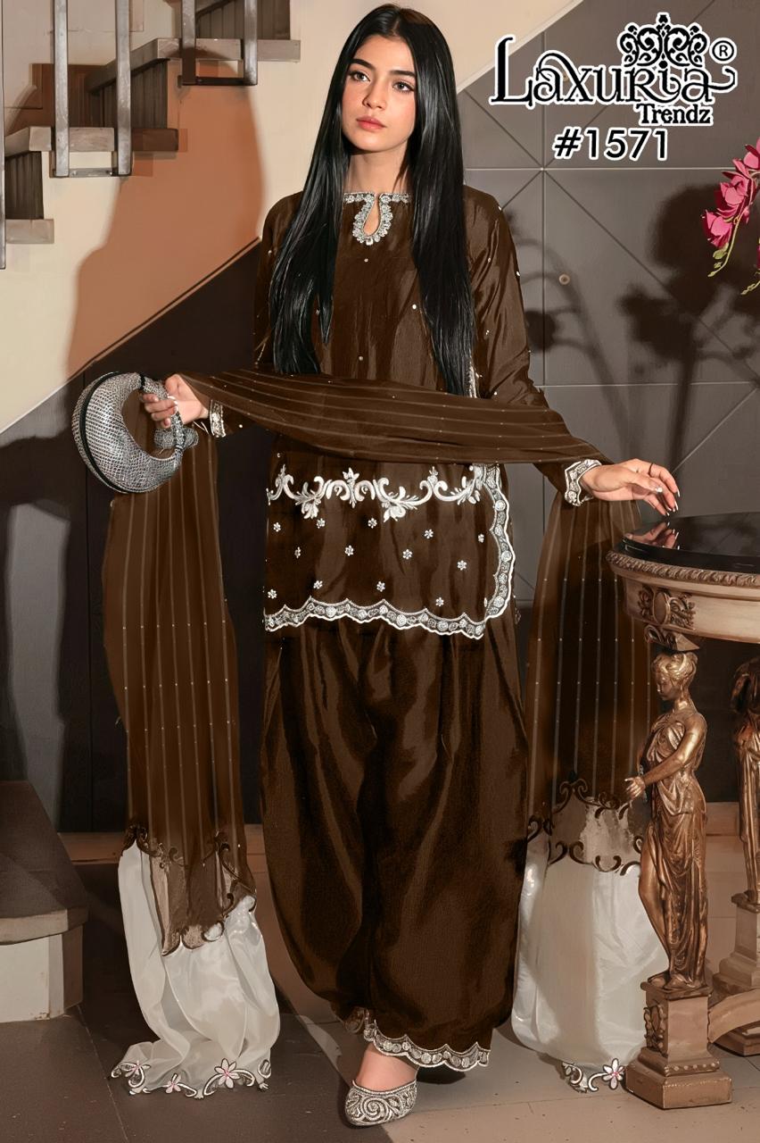 Design 1571 Laxuria Trendz Satin Pakistani Readymade Suits Manufacturer India