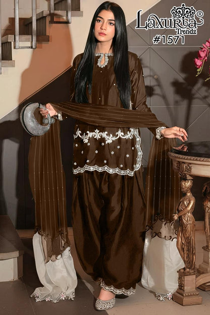 Design 1571 Laxuria Trendz Satin Pakistani Readymade Suits Manufacturer India