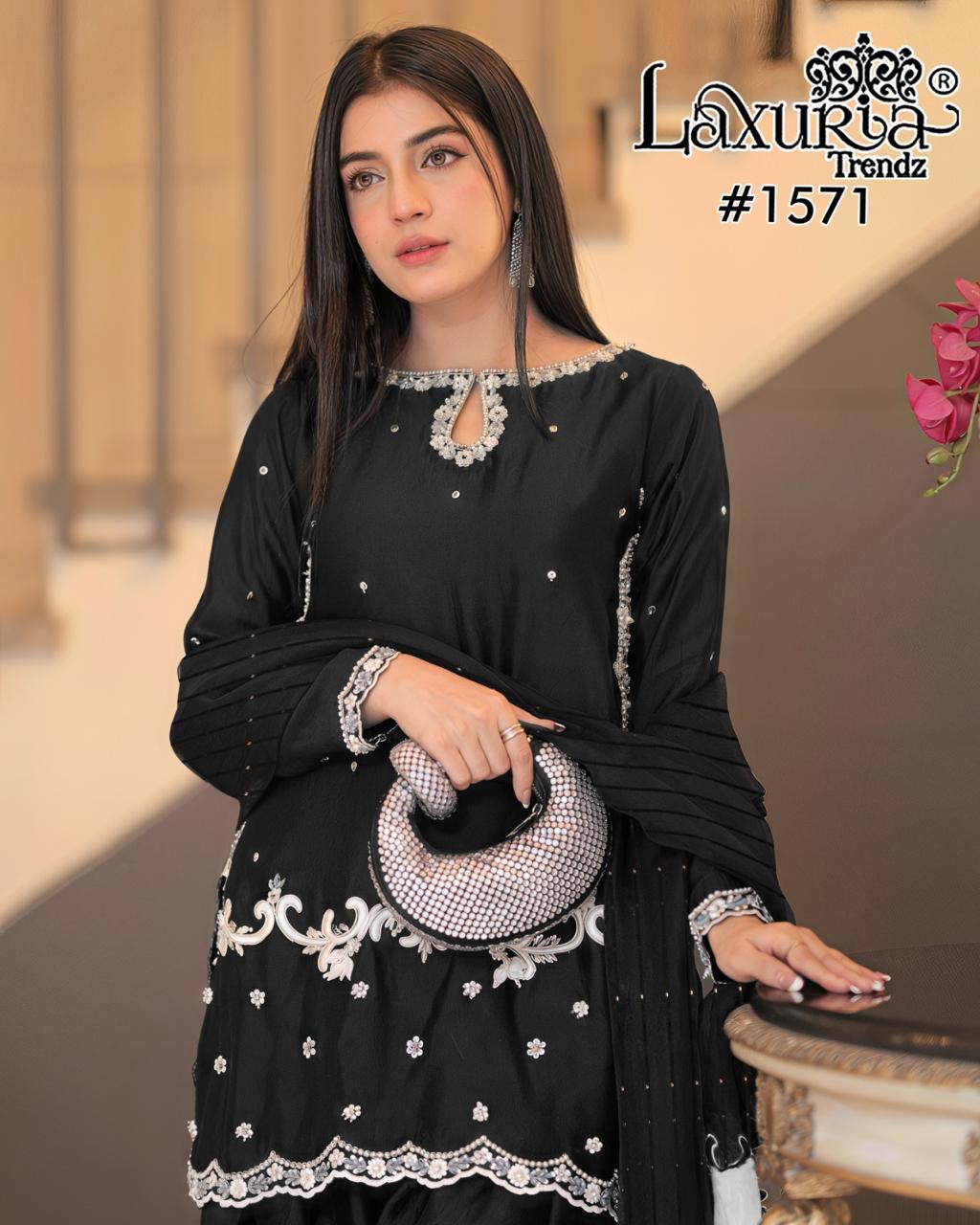 Design 1571 Laxuria Trendz Satin Pakistani Readymade Suits Manufacturer India