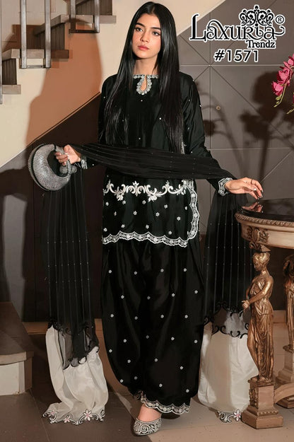 Design 1571 Laxuria Trendz Satin Pakistani Readymade Suits Manufacturer India