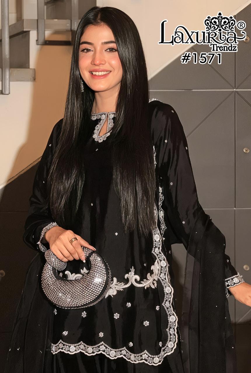 Design 1571 Laxuria Trendz Satin Pakistani Readymade Suits Manufacturer India