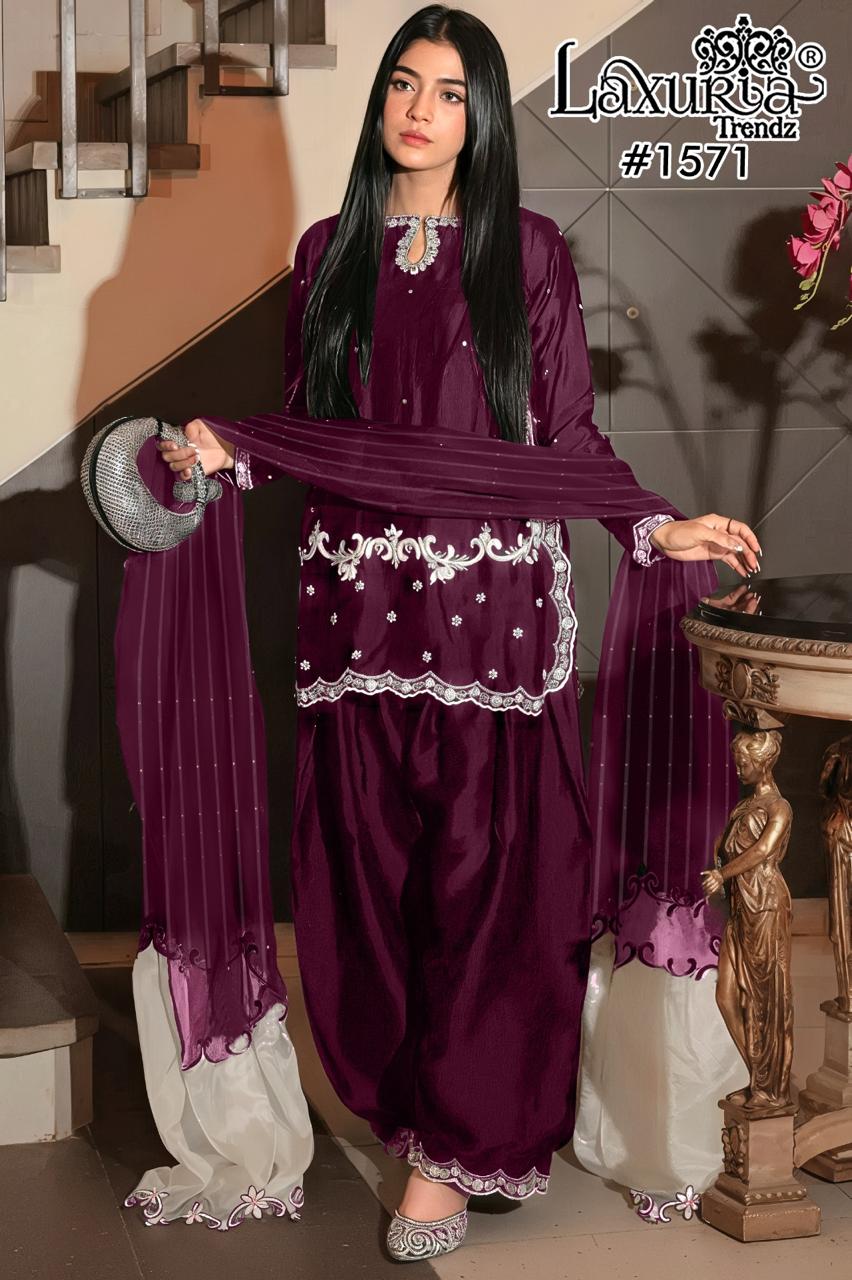 Design 1571 Laxuria Trendz Satin Pakistani Readymade Suits Manufacturer India