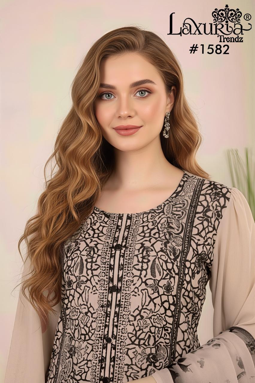 Design 1582 Laxuria Trendz Fox Georgette Pakistani Readymade Suits Supplier Ahmedabad
