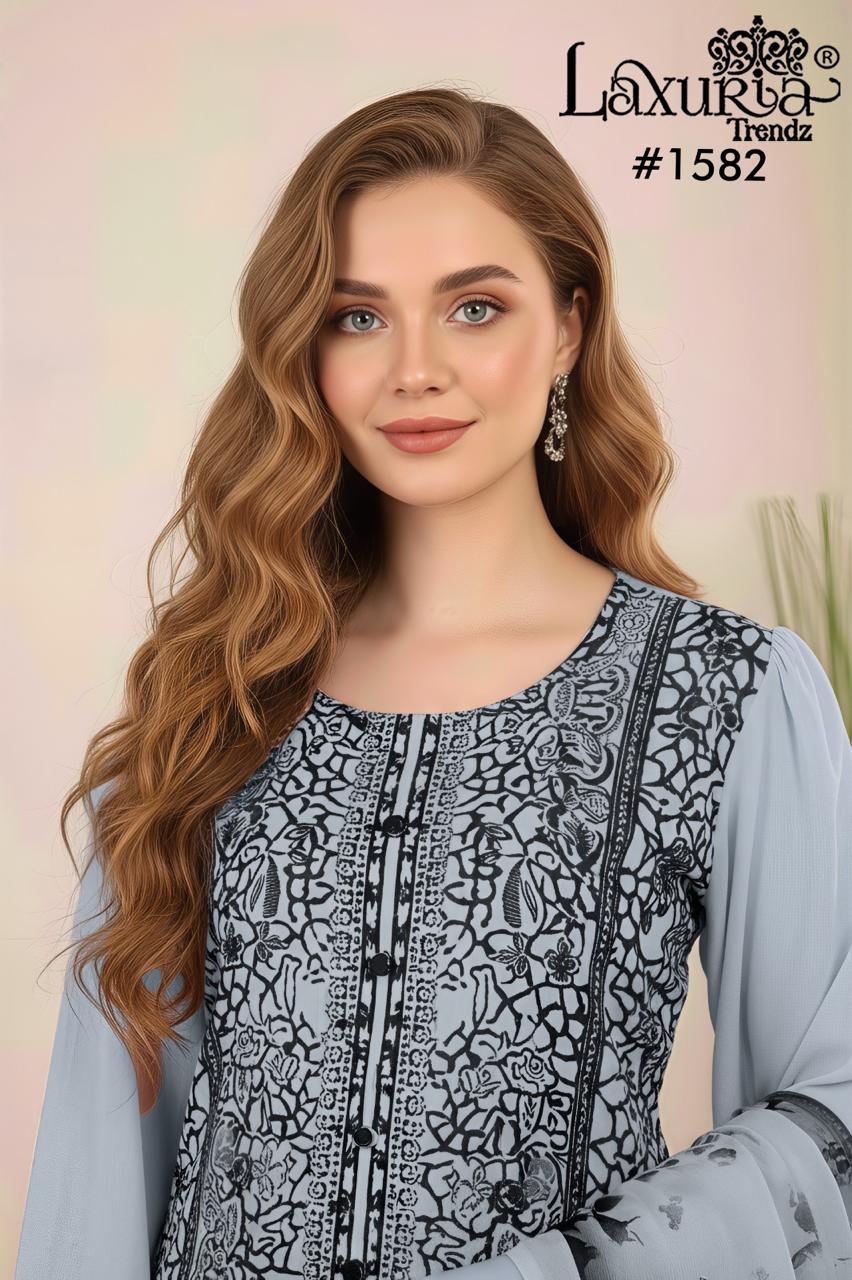 Design 1582 Laxuria Trendz Fox Georgette Pakistani Readymade Suits Supplier Ahmedabad
