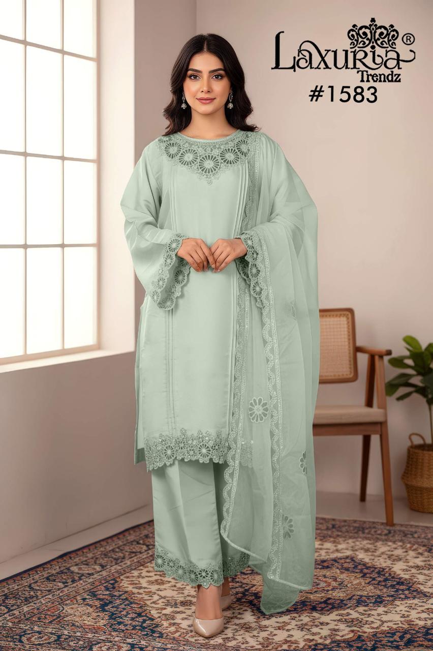 Design 1583 Laxuria Trendz Roman Pakistani Readymade Suits Manufacturer India