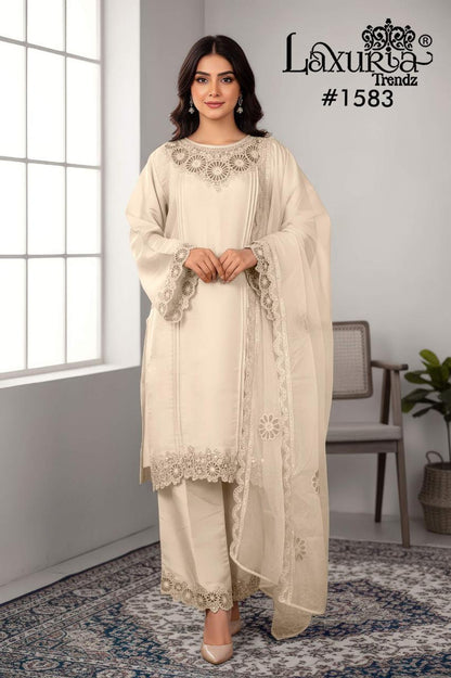 Design 1583 Laxuria Trendz Roman Pakistani Readymade Suits Manufacturer India