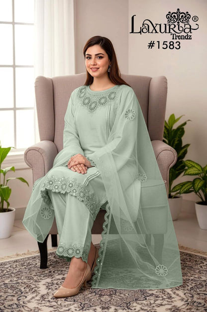 Design 1583 Laxuria Trendz Roman Pakistani Readymade Suits Manufacturer India